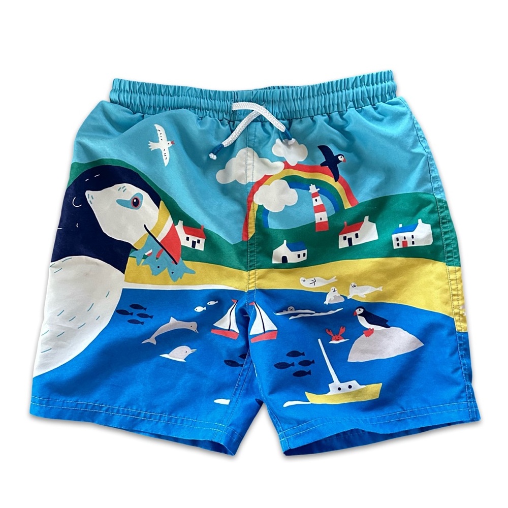 Mini Boden Blue and Yellow Nautical Shorts - Picture 2 of 8